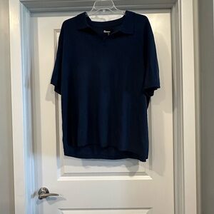 The Commons Navy Cashmere Sweater with Johnny Collar